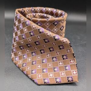 Ermenegildo Zegna Silk Tie, Brown Purple Red Diamonds